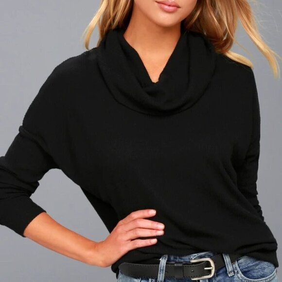 Lulus Friend Of A Friend Black Cowl Neck Sweater Size L - Picture 7 of 9